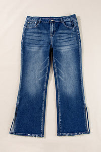 Online Dirty blue Plus Size High Waist Side Slits Flare Jeans