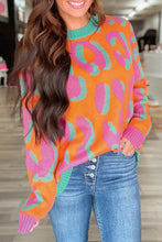 Load image into Gallery viewer, Online Orange Leopard Colorblock Ribbed Edge Sweater
