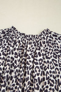 Online Brown Leopard Tassel Tied Neck Short Sleeve Plus Size Dress