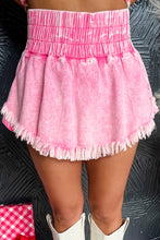 Load image into Gallery viewer, Online Pink Washed Wide Smocked Waistband Frayed Denim Shorts
