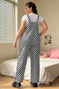 Online Black Checkered Print Pocketed Wide Leg Jumpsuit