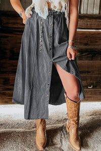 Online Dark Grey Fully Buttoned Long Denim Skirt