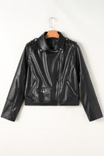 Load image into Gallery viewer, Online Black PU Leather Lapel Collar Zipper Jacket
