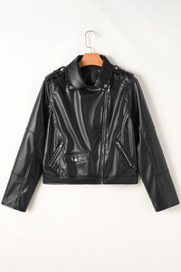 Online Black PU Leather Lapel Collar Zipper Jacket