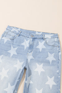 Online Beau Blue High Waist Star Pattern Plus Size Jeans