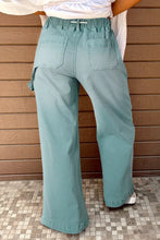 Load image into Gallery viewer, Smoke Green Mineral Wash Drawstring High Waist Wide Leg Jeans
