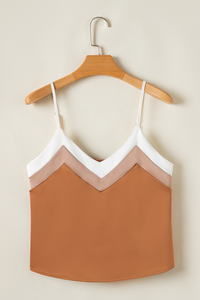 Online Khaki Chevron Color Block Spaghetti Straps Tank Top