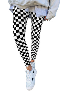 Online Khaki Checkered Pattern High Waist Skinny Leggings