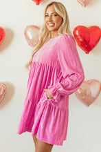 Load image into Gallery viewer, Online Strawberry Pink Flounce Sleeve Tiered Ruffled Velvet Mini Dress
