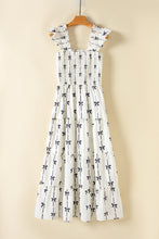 Load image into Gallery viewer, Online Black Bow Print Smocked Square Neck Ruffle Tiered Maxi Dress
