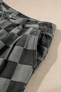 Online Dark Grey Checkered Denim Wide Leg Jeans