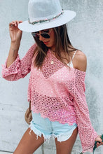 Load image into Gallery viewer, Pink Floral Pattern Hollow-out Knit Long Sleeve Top

