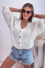 Load image into Gallery viewer, White Hollowed Knit Dolman Sleeve Sweater Cardigan
