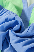 Load image into Gallery viewer, Online Dark Blue Colorblock Frilled V Neck Puff Half Sleeve Shift Dress
