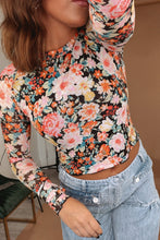 Load image into Gallery viewer, Online Orange Floral Mesh Slim Long Sleeve Crop Top
