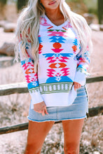 Load image into Gallery viewer, Online White Oversize Aztec Print High Low V Neck Sweater
