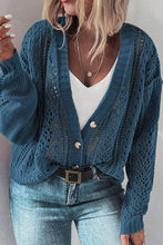 Load image into Gallery viewer, Online Real Teal Open Knit V Neck Button Front Drop Shoulder Plus Size Cardigan
