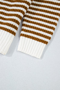 Online Pink Stripe Zip up Collar Drop Shoulder Sweater