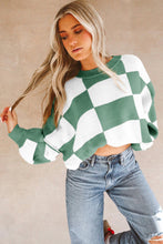 Load image into Gallery viewer, Online Rose Checkered Bishop Sleeve Sweater
