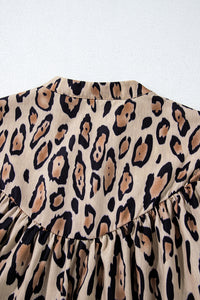 Jet Stream Oversized Leopard Print Balloon Sleeve Casual Shirt