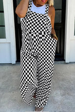 Load image into Gallery viewer, Black Checkered Print Pocketed Wide Leg Jumpsuit
