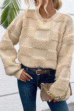 Load image into Gallery viewer, Online Parchment Checkered Sherpa Crew Neck Loose Sweater
