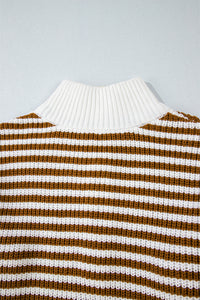 Online Pink Stripe Zip up Collar Drop Shoulder Sweater