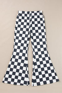 Online Black Checkerboard High Rise Casual Flared Pants