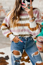 Load image into Gallery viewer, Multicolor Striped Hollowed Knitted Loose Sweater
