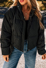 Load image into Gallery viewer, Online Black Checkerboard Full Zipper Puffer Jacket
