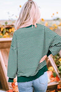 Online Pink Stripe Loose Drop Shoulder Long Sleeve Top