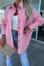 Load image into Gallery viewer, Striped Bishop Sleeve Side Slit Long Tail Shirt
