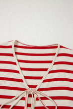 Load image into Gallery viewer, Online Red Stripe Lace-up Front Top and High Waist Shorts Set
