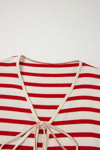 Online Red Stripe Lace-up Front Top and High Waist Shorts Set