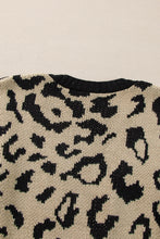 Load image into Gallery viewer, Black Stripe Sleeve Leopard Print Open Front Cardigan With Pockets
