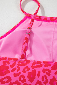 Online Rose Leopard Drawstring Side Tankini 2pcs Swimsuit