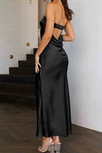 Load image into Gallery viewer, Black Satin Backless Tube Top Maxi Dress
