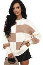 Load image into Gallery viewer, Online Green Checkered Side Slits Drop Shoulder Oversized Sweater
