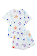 Load image into Gallery viewer, Online Pink Flower Print Short Sleeve High Waist Two Piece Shorts Set
