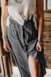 Online Dark Grey Fully Buttoned Long Denim Skirt