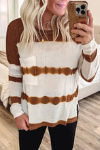 Load image into Gallery viewer, White Tie Dye Striped Loose Knitted Long Sleeve Top with Slits
