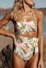 Load image into Gallery viewer, Online Pink Tropical Asymmetric Cut out Halter Backless One Piece Swimwear
