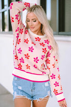 Load image into Gallery viewer, Pink Flower Print Crew Neck Sweater
