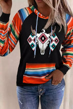 Load image into Gallery viewer, Online Multicolor Western Steer Head Aztec Serape Patchwork Pocketed Hoodie
