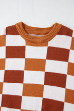 Load image into Gallery viewer, Online Pink Checkered Ribbed Edge O Neck Drop Shoulder Sweater
