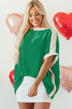 Load image into Gallery viewer, Online Rose Red Oversized Color Block Boat Neck Tunic Blouse
