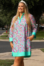 Load image into Gallery viewer, Online Green Plus Size Palm Pattern Long Sleeve Shift Dress
