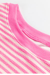 Online Pink Stripe Loose Drop Shoulder Long Sleeve Top