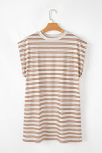 Load image into Gallery viewer, Online Khaki Stripe Round Neck Sleeveless Casual Pocketed Mini Dress
