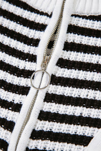 Online Pink Stripe Zip up Collar Drop Shoulder Sweater